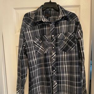 Western Plaid pearl snap Button-Up Shirt in Black and Gray